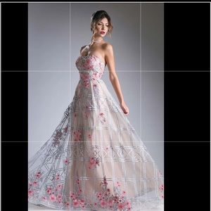 Chic Strapless Floral Dress in Pink and White